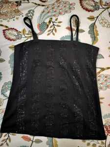 Rhinestone Black Tank Top