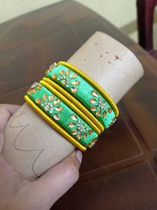 Green &amp; Yellow Silk Thread Bangles