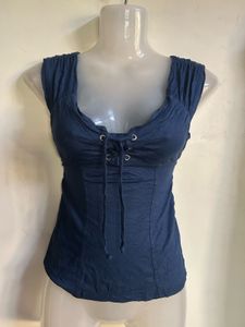 Blue Lace-Up Corset Top