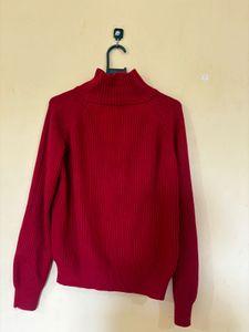 Red Zip-Up Knit Sweater