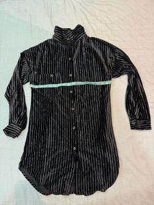 Velvet Striped Button-Up Shirt