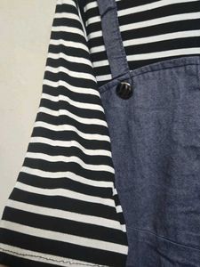 Denim Jumpsuit with Striped Top