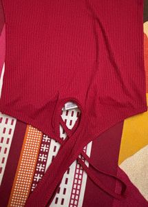 sugathari women’s maroon criss cross front ribbed
