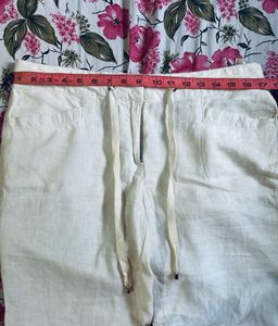 White Linen Blend Pants