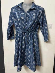 Blue Printed Shirt Dress
