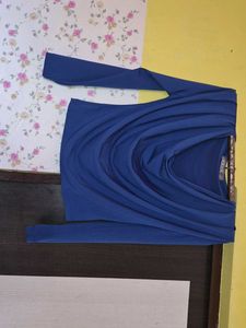 cow neck Stylish Blue Draped Top