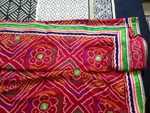 red badhani saree Vibrant Green Embroidered Blouse