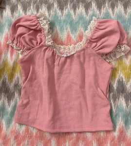 Cute Pink Lace Trim Top