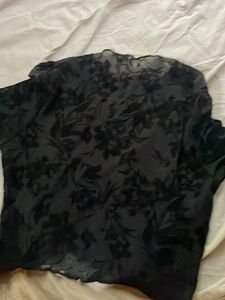 Black Mesh Floral Long Sleeve Top
