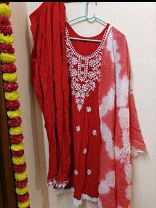 Red Chikankari Kurta Set