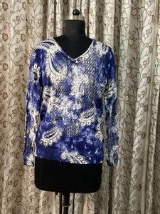 Blue & White Paisley Print Sweater
