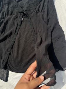 Sheer Black Ruffle Strap Tank Top
