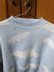 Cloud Print Cropped Sweater