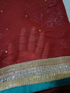 🆕️ Maroon Shimmer Saree with Gold Embroidery
