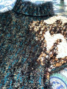 Vintage Metallic Knit Abstract Turtleneck Sweater