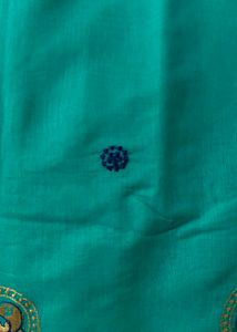 Elegant Teal Saree with Peacock Motif