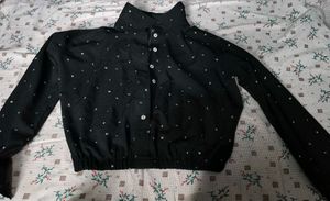 Stylish Black Printed Button-Up Top