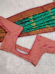 Elegant Teal &amp; Red Banarasi Silk Saree