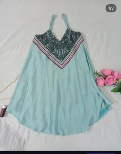 Light Blue Embroidered Halter Dress