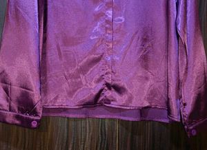 SAVANA Satin Purple Non-Button Pullover Shirt