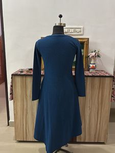 Blue Long Sleeve Midi Dress