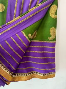 Elegant Purple &amp; Green Saree with Gold Accents