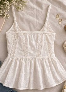 Embroidered White Cami Top FREE DELIVERY