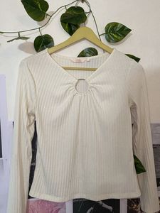 price drop‼️Cream Ribbed Ring Detail Long Sleeve T