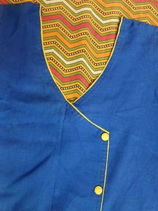 Blue with Yellow piping Angrakha Kurta - Cotton