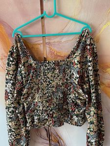 Floral Print Ruched Long Sleeve Top