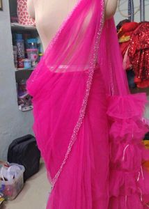 Long Trail Fashion Designer Hot Pink Saree
