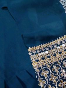 Teal Embroidered Kurta with Dupatta Set