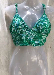 Green Floral Crop Top