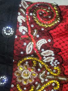 Girls' Red &amp; Black Embellished Party Dress