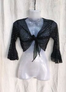 Sparkly Sheer Mesh Tie-Front Top