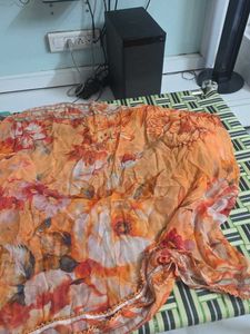 Orange Floral Dupatta