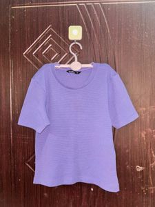 Purple Waffle Knit Cropped T-Shirt