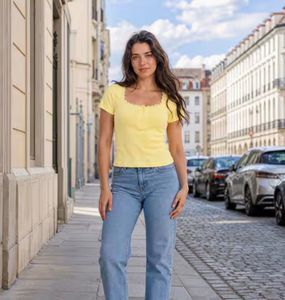 Cute Yellow Lace Trim Top