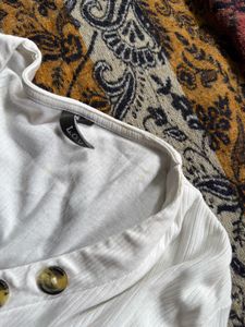 White V-Neck Ribbed Tee