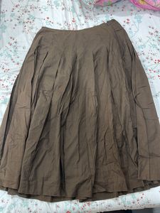 Brown Pleated Midi Skirt