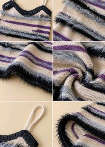 MULTICOLOR FUZZY STRIPED KNIT CAMI DRESS