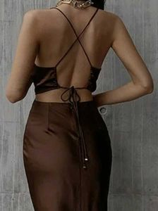 Satin Brown cowl backless Slip Dress