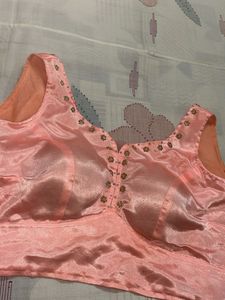 Peach Embellished V-Neck Blouse padded