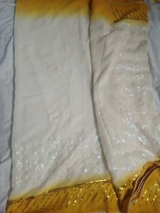 Elegant Yellow &amp; White Saree