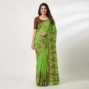 Green Embroidered Saree with Pallu Design