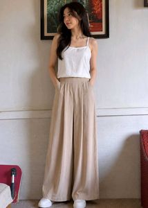 Beige Wide Leg Palazzo Pants