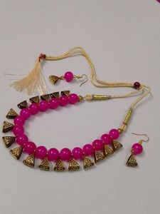 Pink Beaded Necklace & Earring Set