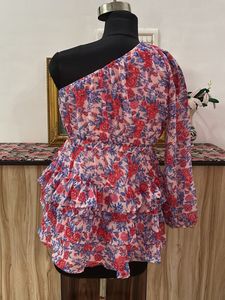 Floral One-Shoulder Ruffle Dress