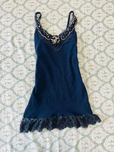 Charming Blue Lace Trim Cami Top
