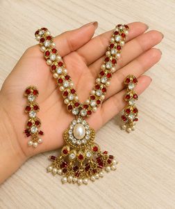 Elegant Pearl and Ruby Necklace Set
